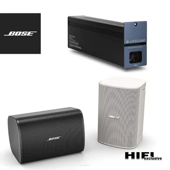 BOSE DesignMax DM5SE głośniki naścienne, Bluesound B170S Wzmacniacz stereo z sieciowym odtwarzaczem muzycznym • 2 x 60 W (8Ω), 4 x 100 W (4Ω)